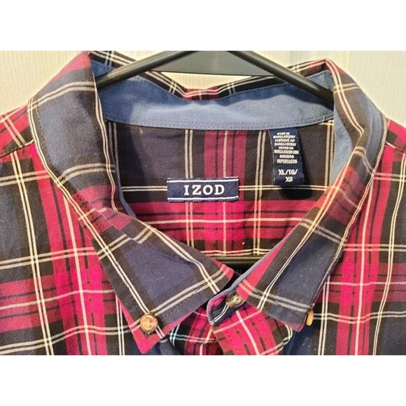 IZOD Men's Red Blue Plaid Long Sleeve Button Down Shirt XL - Picture 5 of 5